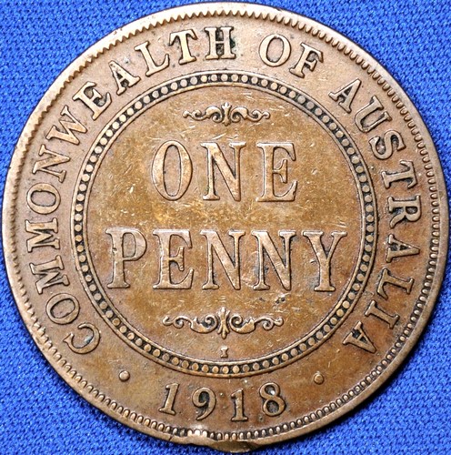 1918 Australian Penny, 'Fine', rim damage - Click Image to Close