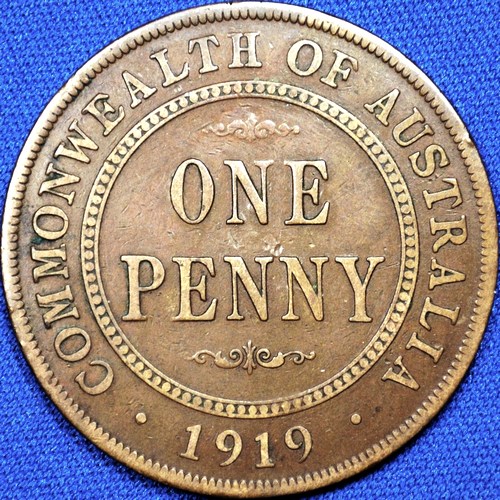 1919 Australian Penny, (no dots), 'about Fine' - Click Image to Close