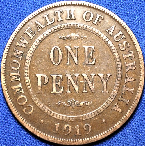 1919 Australian Penny, (no dots), 'about Fine' - Click Image to Close