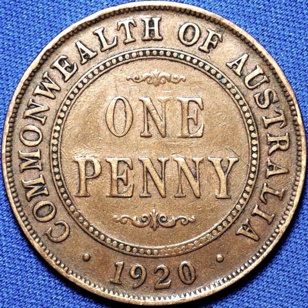 1920 Australian Penny, (dot below, Indian), 'Fine' - Click Image to Close