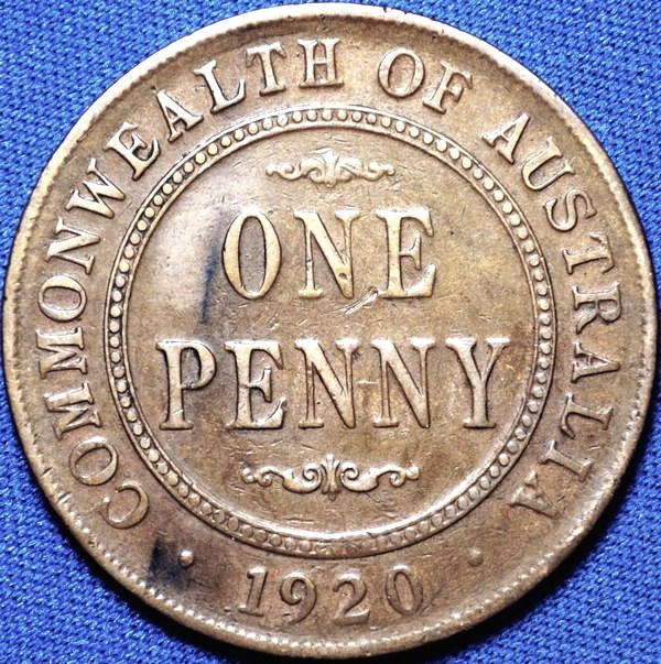 1920 Australian Penny, (dot below, Indian), 'about Fine'