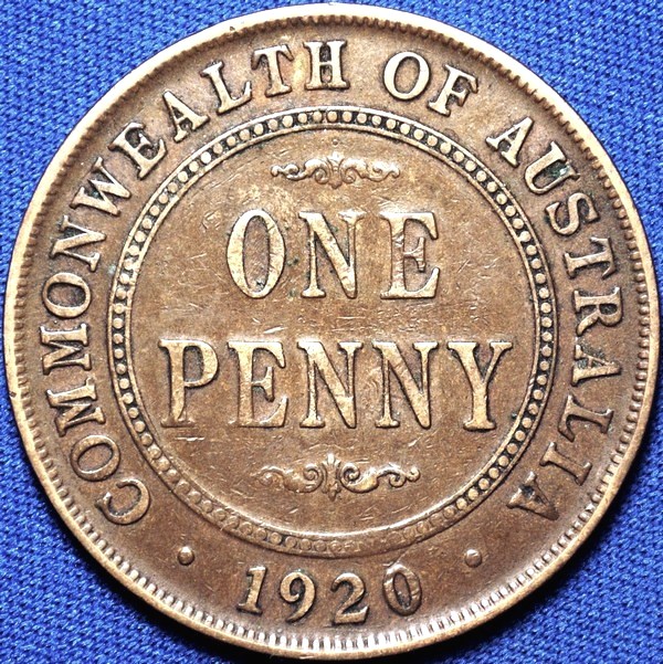 1920 Australian Penny, (double dot), 'Fine'