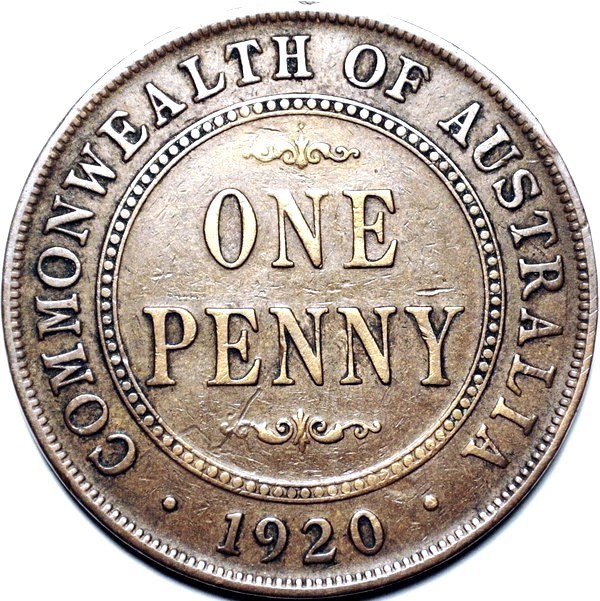 1920 Australian Penny, (double dot), 'Fine' - Click Image to Close