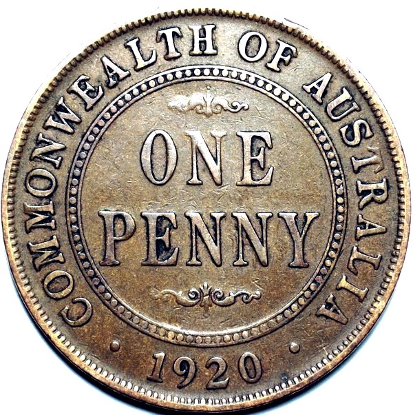 1920 Australian Penny, (double dot), 'about Fine' - Click Image to Close