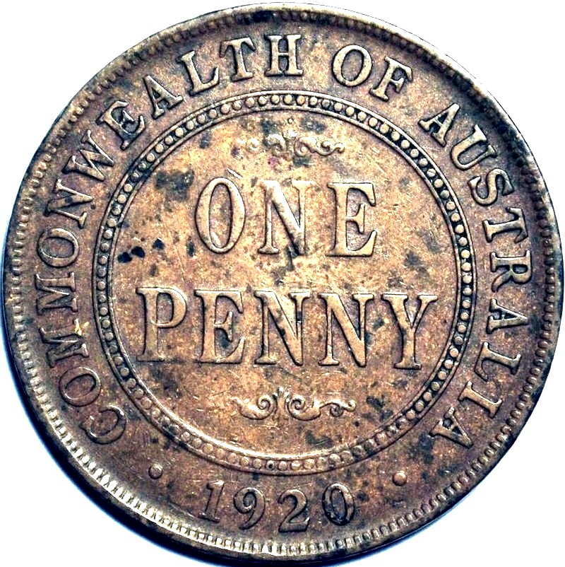 1920 Australian Penny, (double dot), 'good Fine' - Click Image to Close