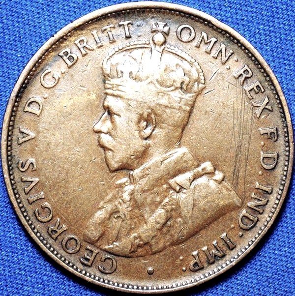 1921 Australian Penny, London obverse, 'Fine', marks
