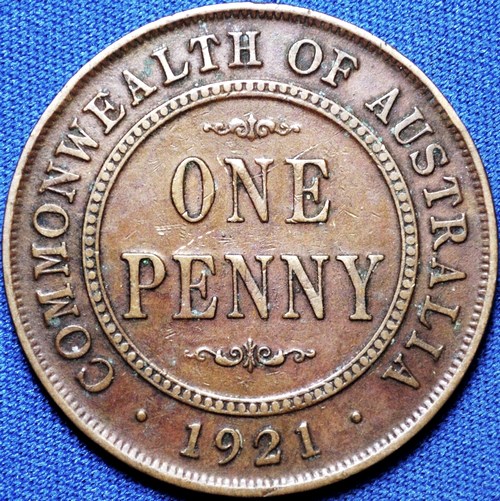 1921 Australian Penny, 'good Fine' - Click Image to Close