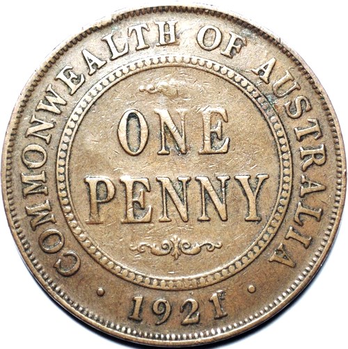 1921 Australian Penny, 'about Fine' - Click Image to Close