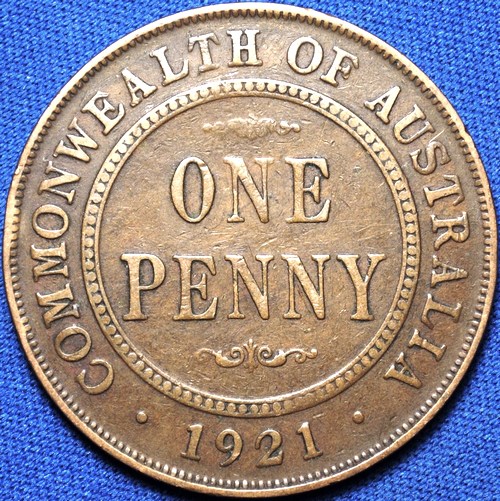 1921 Australian Penny, 'Fine' - Click Image to Close
