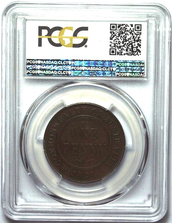 1921 Australian Penny, PCGS AU58 'about Uncirculated' - Click Image to Close