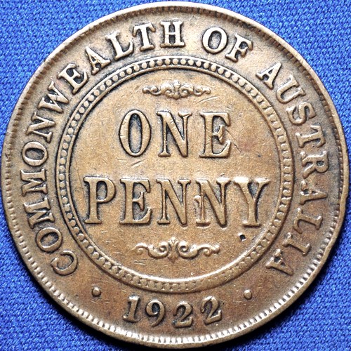 1922 Australian Penny, 'good Fine' - Click Image to Close