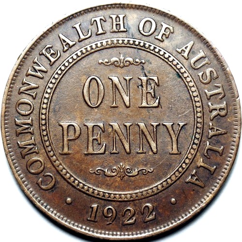 1922 Australian Penny, 'good Very Fine' - Click Image to Close