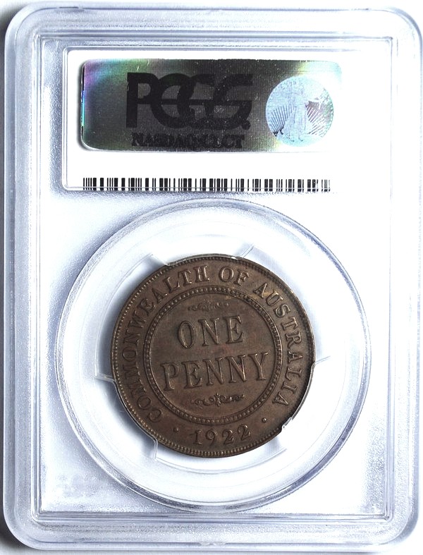 1922 Australian Penny, PCGS AU55 'about Uncirculated'