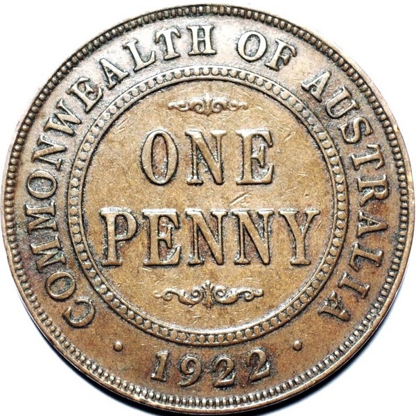 1922 Australian Penny, wide date, 'about Very Fine'