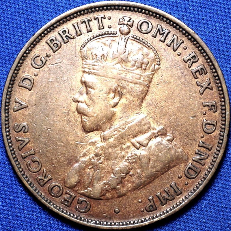 1922 Australian Penny, Indian obverse, 'aVF', marks