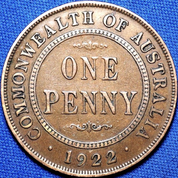 1922 Australian Penny, wide date, 'Fine'
