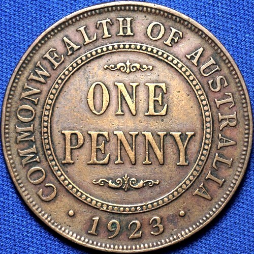 1923 Australian Penny, 'about Very Fine' - Click Image to Close