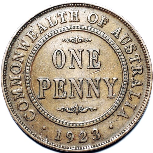 1923 Australian Penny, 'Fine' - Click Image to Close