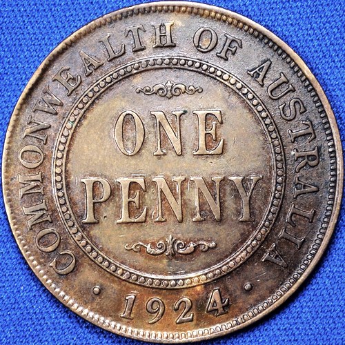 1924 Australian Penny, 'about Very Fine', cleaned - Click Image to Close