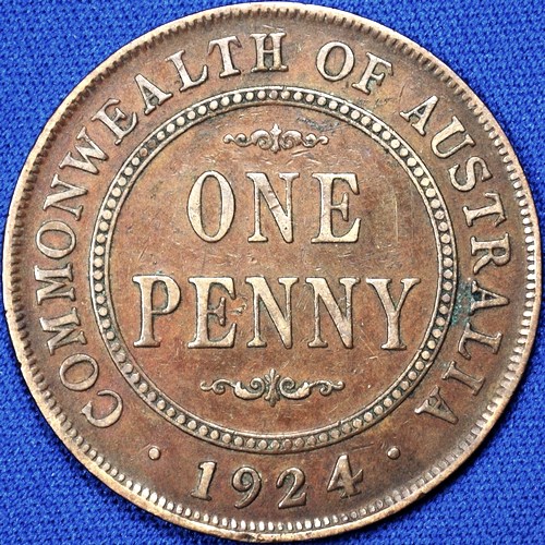 1924 Australian Penny, 'good Fine' - Click Image to Close