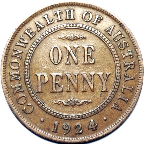 1924 Australian Penny, 'good Fine' - Click Image to Close