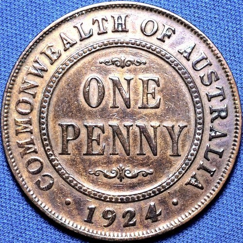 1924 Australian Penny, 'Very Fine', cleaned - Click Image to Close