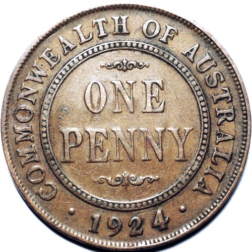 1924 Australian Penny, 'about Fine' - Click Image to Close