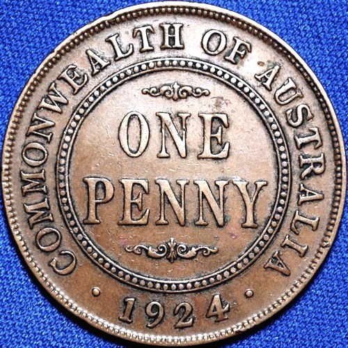 1924 Australian Penny, 'Very Fine' - Click Image to Close