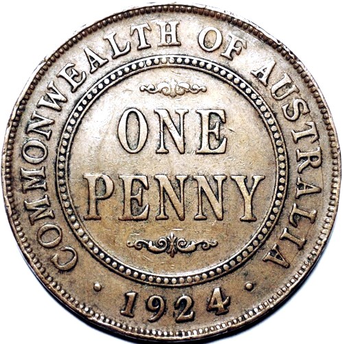 1924 Australian Penny, 'about Very Fine' - Click Image to Close