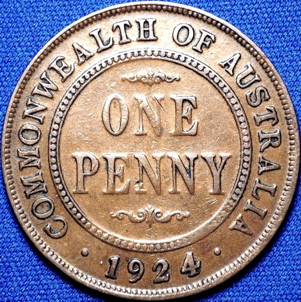 1924 Australian Penny, Indian obverse, 'good Very Good / Fine' - Click Image to Close