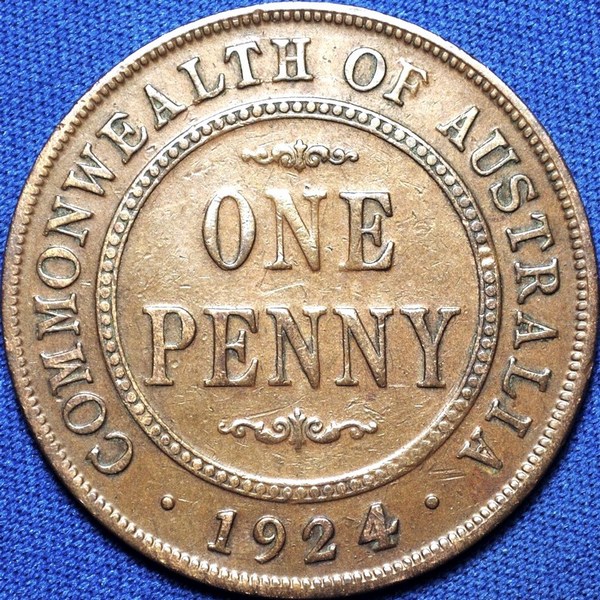 1924 Australian Penny, Indian obverse, 'Fine' - Click Image to Close
