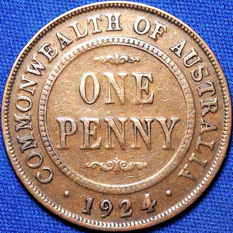 1924 Australian Penny, Indian obverse, 'Very Good' - Click Image to Close