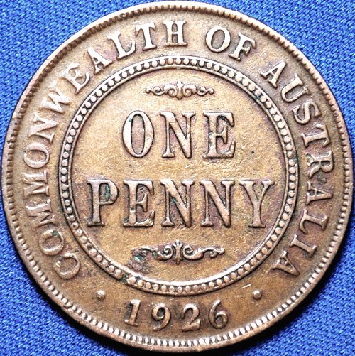 1926 Australian Penny, 'good Fine', marks - Click Image to Close