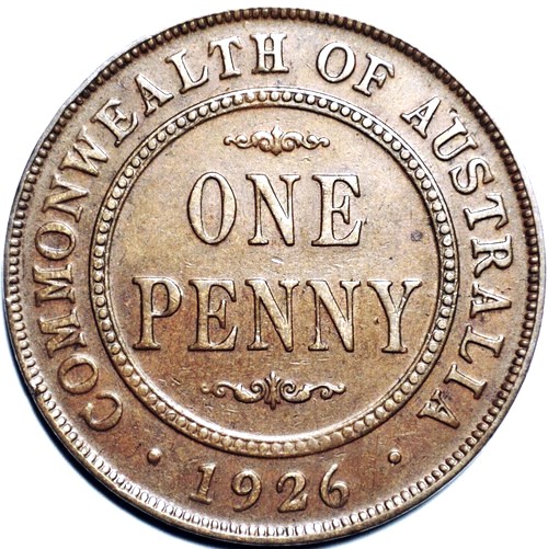 1926 Australian Penny, 'Very Fine' - Click Image to Close