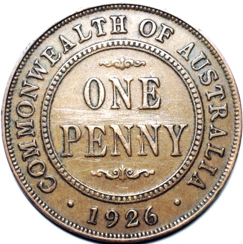1926 Australian Penny, 'good Very Fine', marks - Click Image to Close