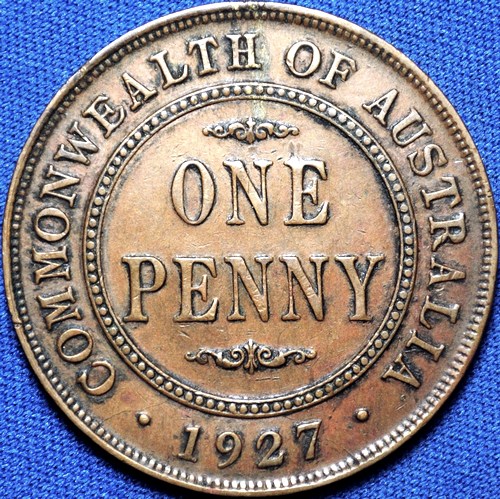 1927 Australian Penny, 'good Very Fine', marks - Click Image to Close