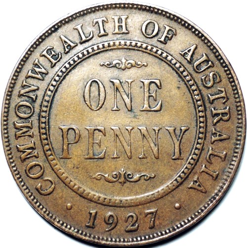 1927 Australian Penny, 'good Very Fine' - Click Image to Close