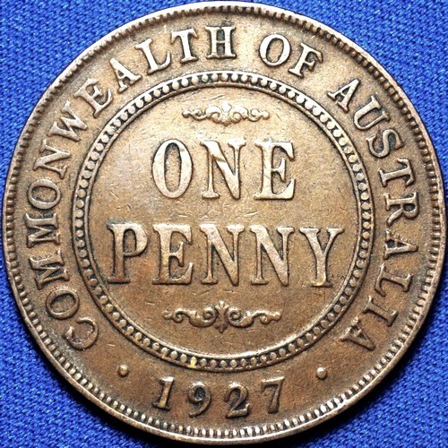 1927 Australian Penny, 'good Fine' - Click Image to Close