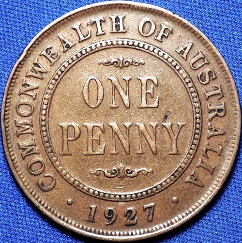 1927 Australian Penny, 'good Fine' - Click Image to Close