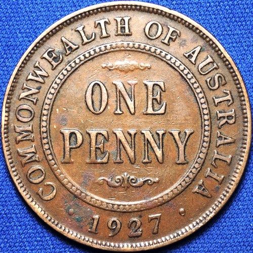 1927 Australian Penny, 'Fine' - Click Image to Close