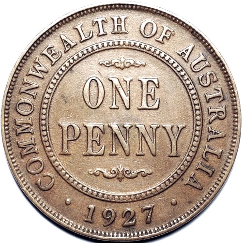 1927 Australian Penny, 'Very Fine' - Click Image to Close