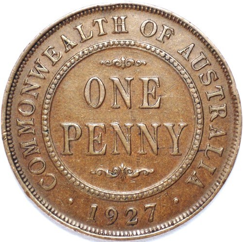 1927 Australian Penny, 'Very Fine' - Click Image to Close