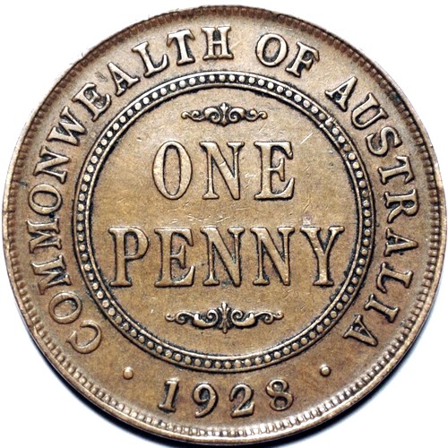 1928 Australian Penny, 'Very Fine' - Click Image to Close