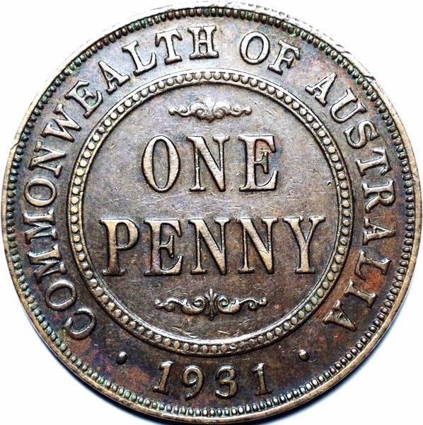 1931 Australian Penny, dropped 1 London, 'good Very Fine' - Click Image to Close
