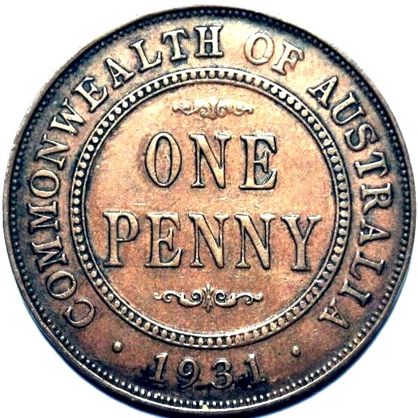 1931 Australian Penny, normal 1 London, 'Very Fine' - Click Image to Close