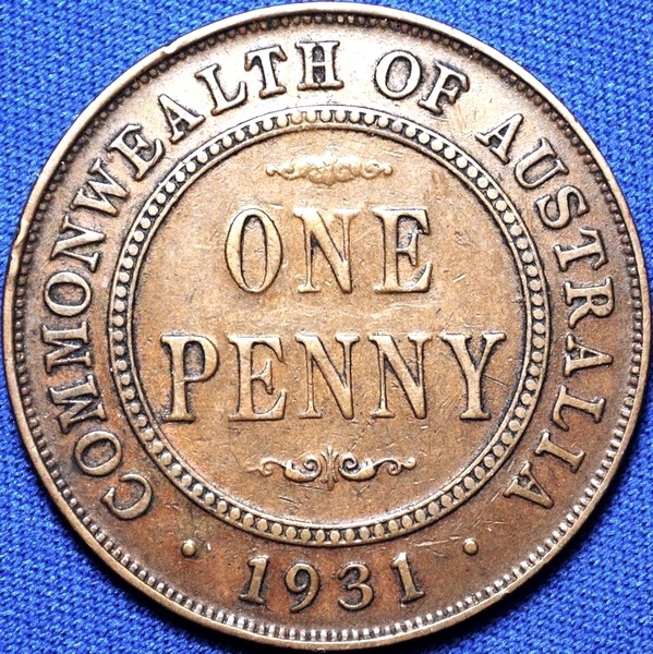 1931 Australian Penny, normal 1 Indian, 'good Fine'