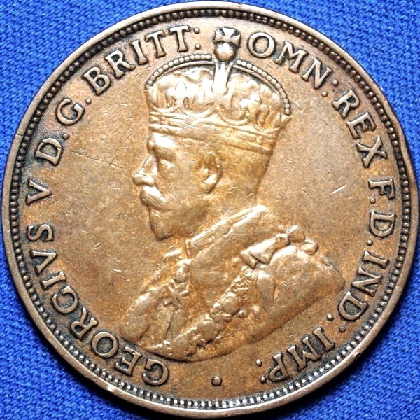 1931 Australian Penny, normal 1 Indian, 'about Very Fine'