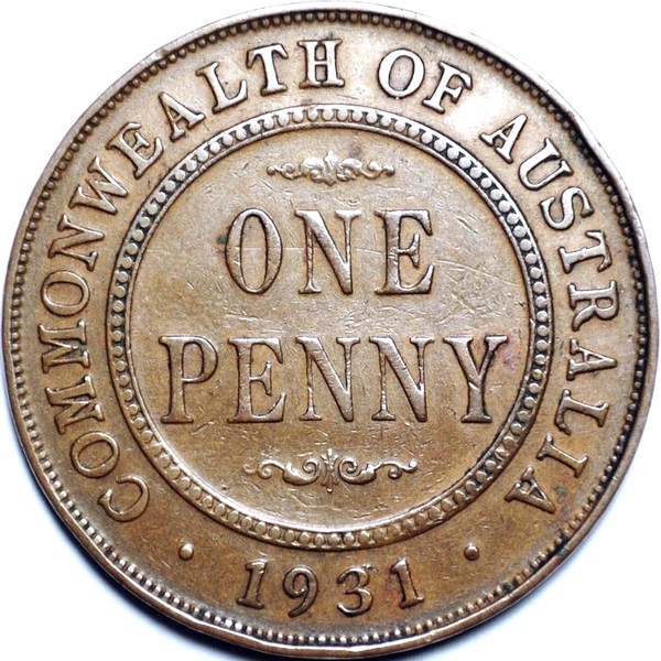 1931 Australian Penny, normal 1 Indian, 'about Very Fine' - Click Image to Close