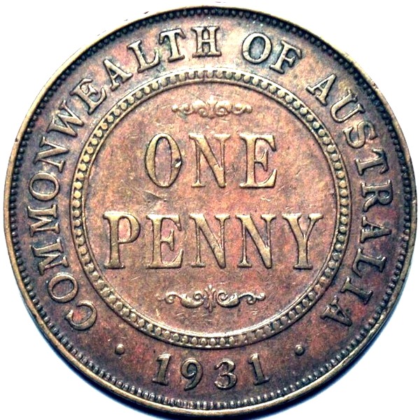 1931 Australian Penny, normal 1 Indian, 'Very Fine' - Click Image to Close