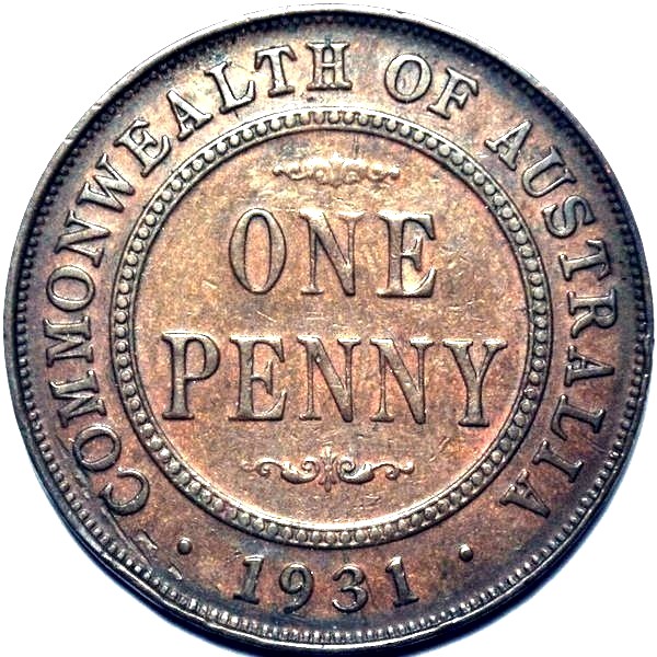 1931 Australian Penny, normal 1 Indian, 'Very Fine' - Click Image to Close